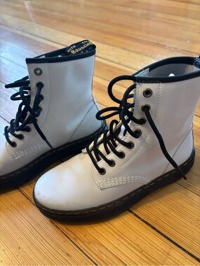 White Lace-Up Combat Boots